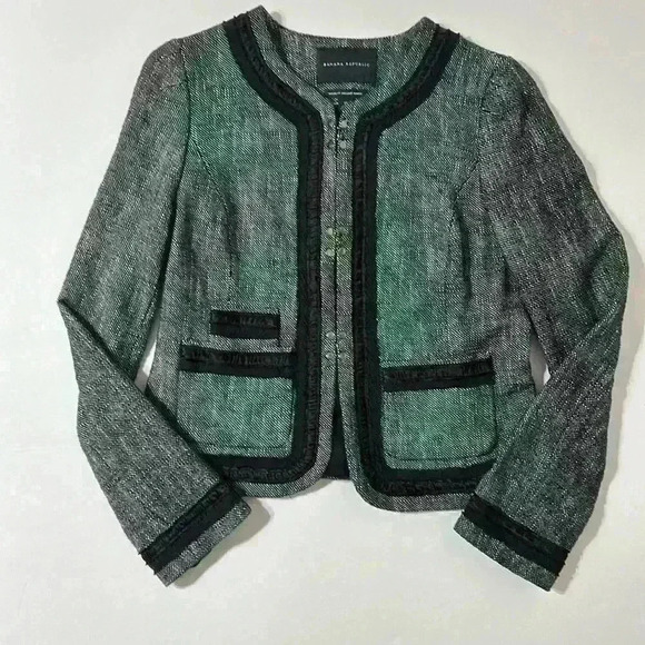 Banana Republic Italian Fabric Textured Black Gray
Tweed Blazer size 10 - Picture 1 of 10